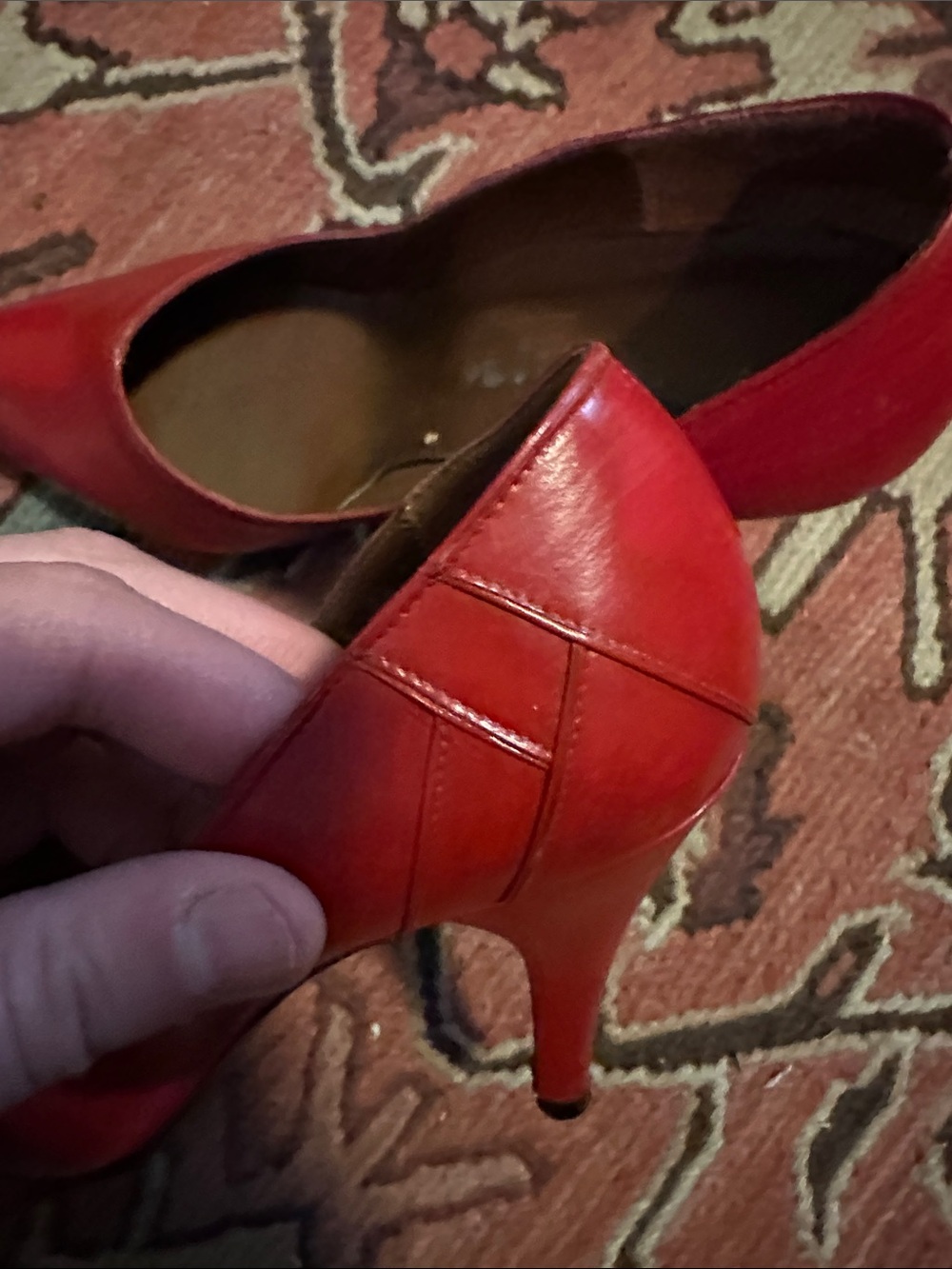 Vintage  Red Leather Pointed-Toe Pumps - Picture 5 of 5